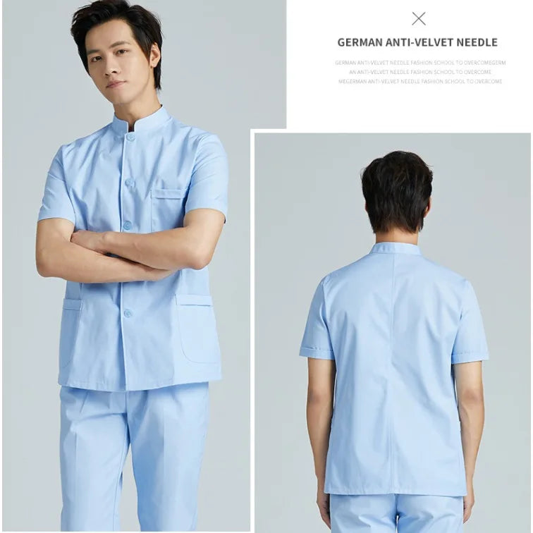 Men Medical Coat Doctor Dentist Medical Uniform Stand Up Collar Nurse Tops Male Oral Beauty Salon Nursing Care Workwear Jacket