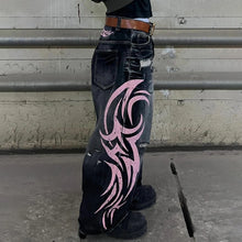 Men's Mottled Totem Print Jeans American Style Old Washed Wide Leg Retro Loose Fashion Trend Wide Leg Jeans Goth Pant Y2K Unisex