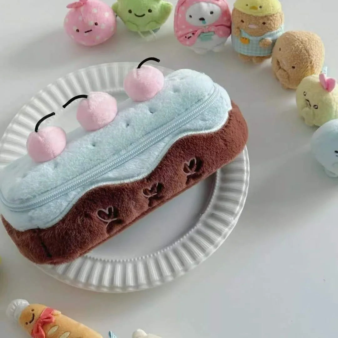 INS Fashion Korean Cream Swiss Roll Plush Pencil Case Student Desktop Storage Stationery Pen Bag Cute Girl Makeup Bag