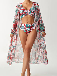 3 Pieces High Waist Bikini With Kimono Swimwear 2026 Women Printed Swimsuit Female Bathers Bathing Swimming Swim Suit Beachwear