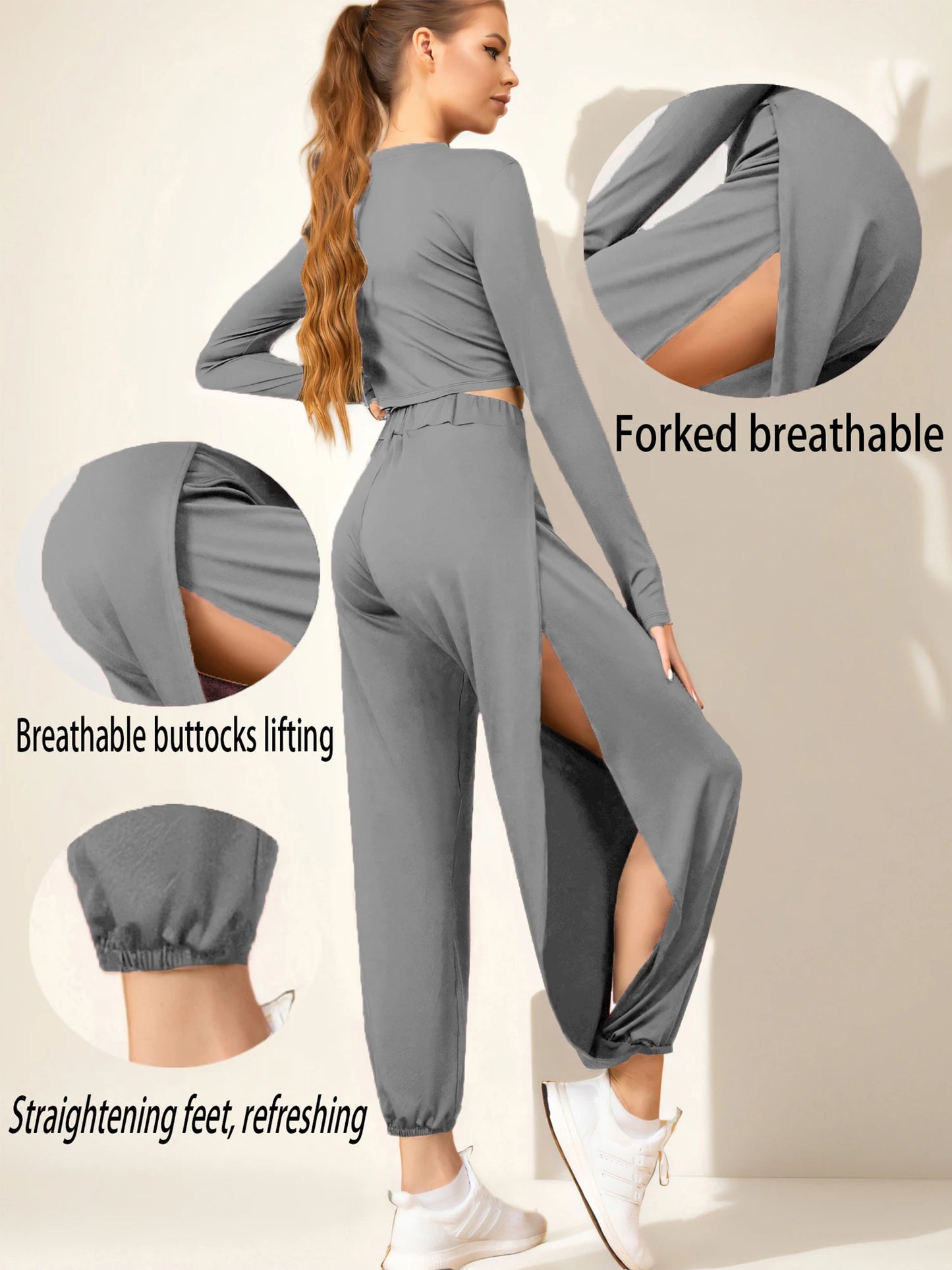 Elastic Waist High Split Yoga Pants For Women