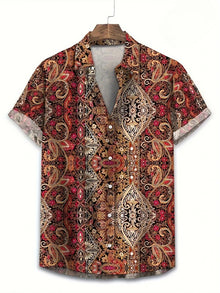 Hawaii Shirts for Men 3D Paisley Graphic Short-sleeved T-shirt Casual Lapel Buttons Male Tops Summer Oversized Bohemian Man Tees