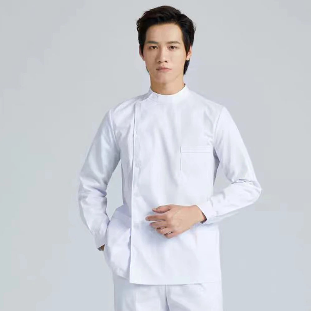 Men Medical Coat Doctor Dentist Medical Uniform Stand Up Collar Nurse Tops Male Oral Beauty Salon Nursing Care Workwear Jacket