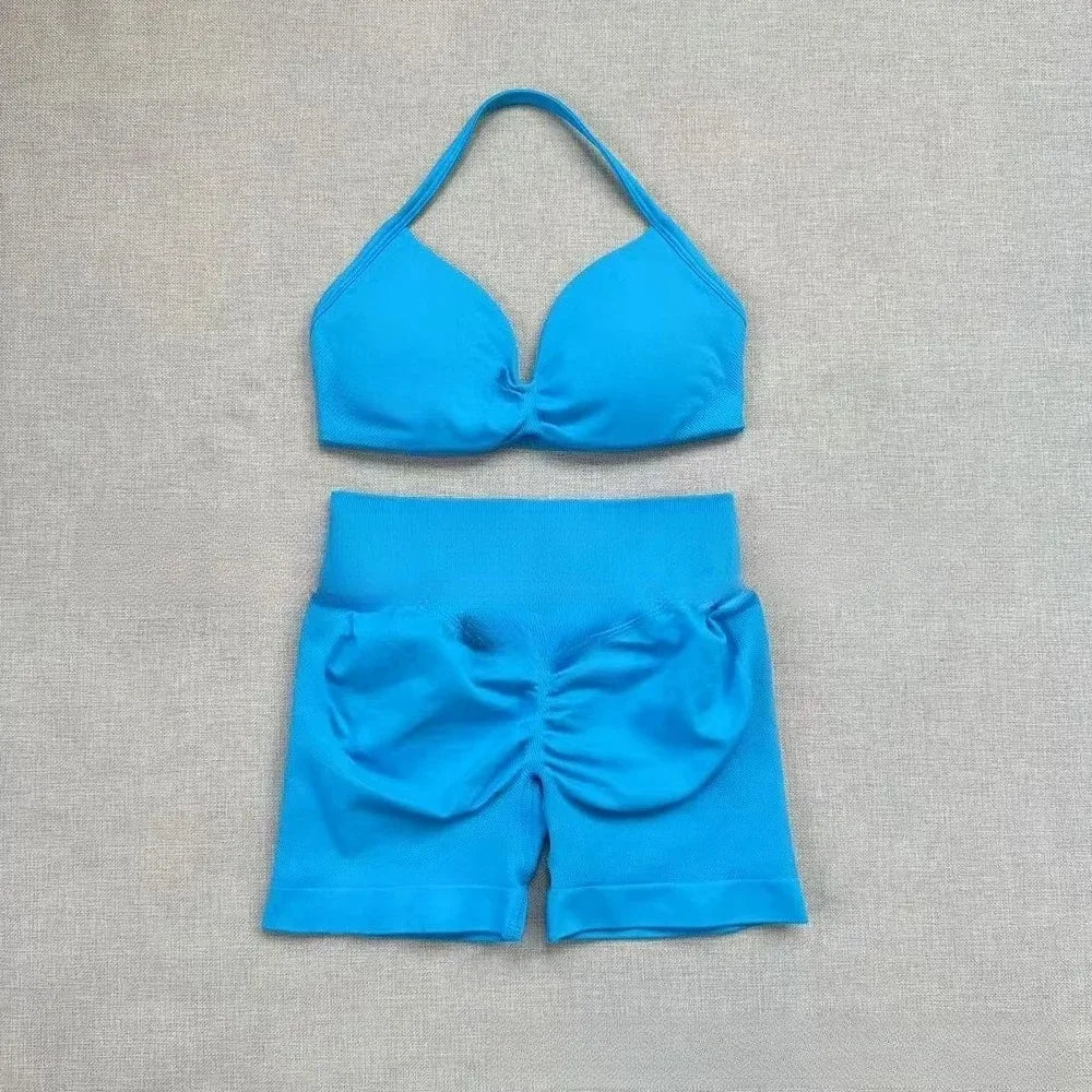 NO Logo Gym impact shorts set Strap Top Women's Long Line Strap Vest Pads Yoga Clothes Fitness Exercise Running Sports Clothes