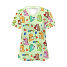 Clinical Uniform Woman Dinosaur Cartoon Print Vet Scrubs Woman Tops V-Neck Short Sleeve with Micro Stretch Nurse Uniform Woman
