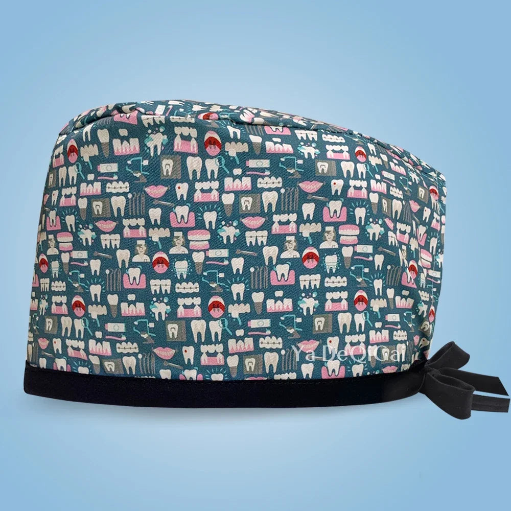 Cartoon Print Medical Scrub Hat Hospital Doctor Work Caps Health Worker Scrub Cap Pet Clinic Nurse Beautician Nursing Scrubs Hat