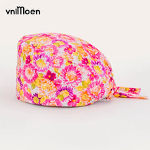 pink Cartoon cat Printing Cotton pet shop vet Nurse Cap Women Sweat-Absorbent Scrub Cap Dentist Hat  Beauty Salon Care Caps