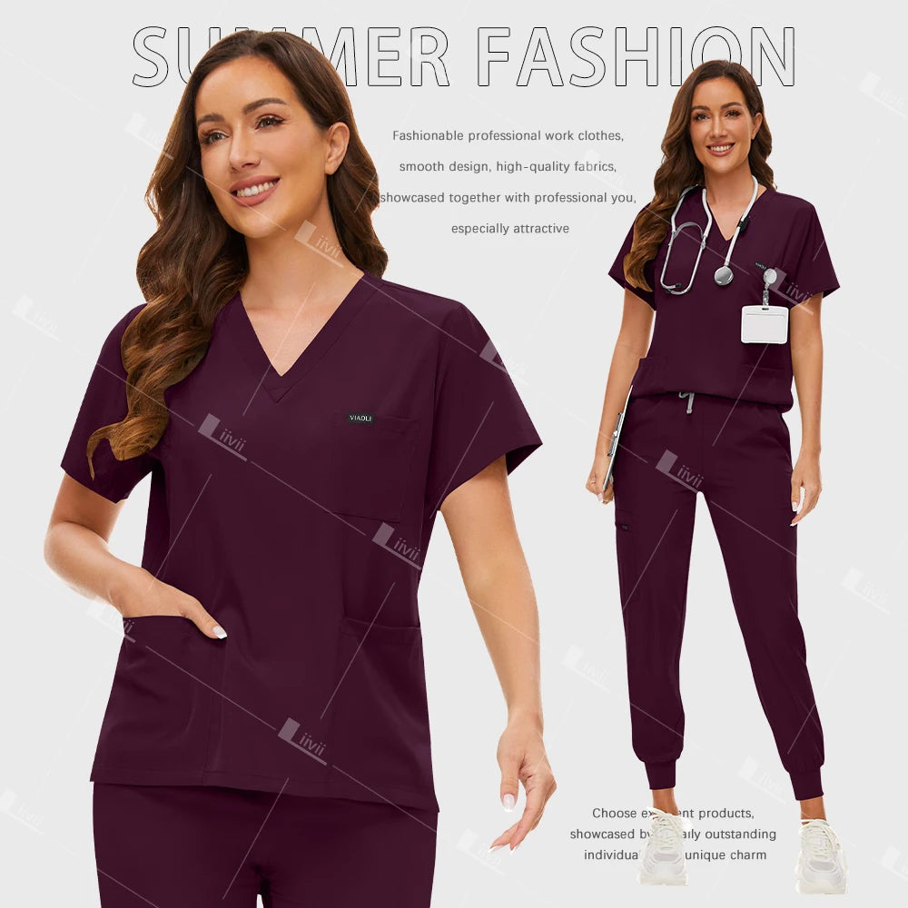 Fashion Surgical Uniforms Medical Scrub Set Doctor Nurse Clinical Workwear Nursing Suit Beauty Spa Work Clothes Scrubs Top Pants