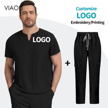 Top+pant Medical Uniform Hospital Surgery Scrub Set Unisex Short Sleeve Pet Shop Doctor Nurse Nursing Suit Lab Workwear Add Logo