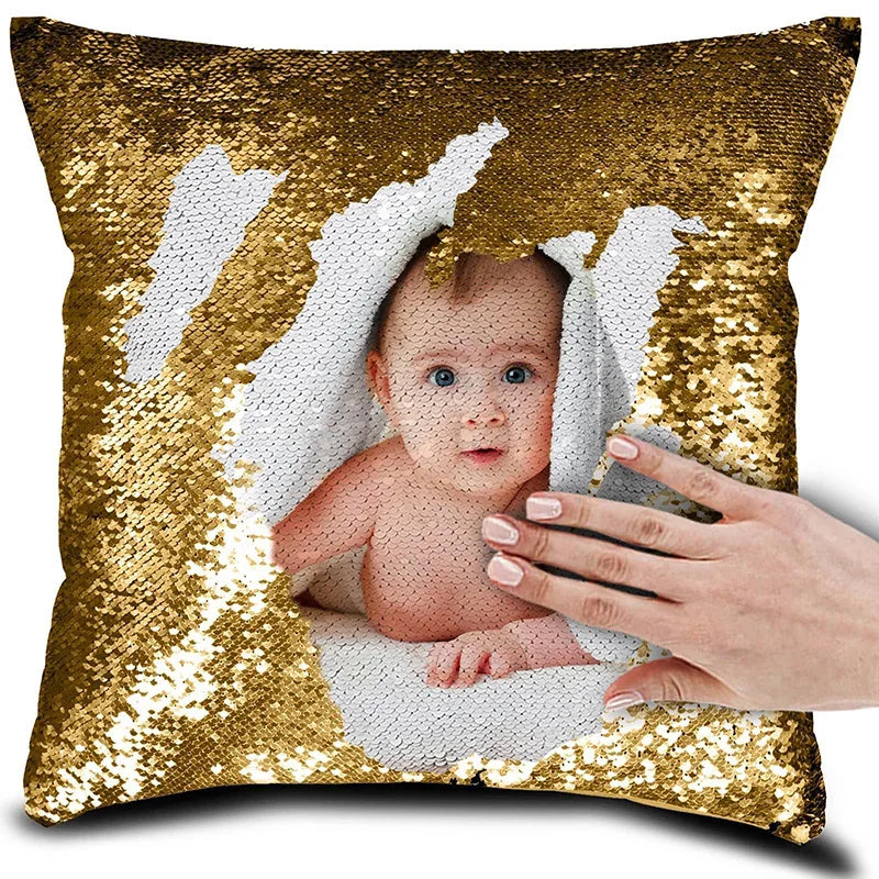 SequinCustom Picture Cushion Pillow Cover Home Decor Fully Covered with Sequins Pillowcase Colorful Glitter Throw Pillows Cover