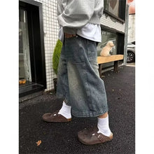 Retro washed high street denim student shorts men's and women's straight wide legs old casual versatile cropped pants tide