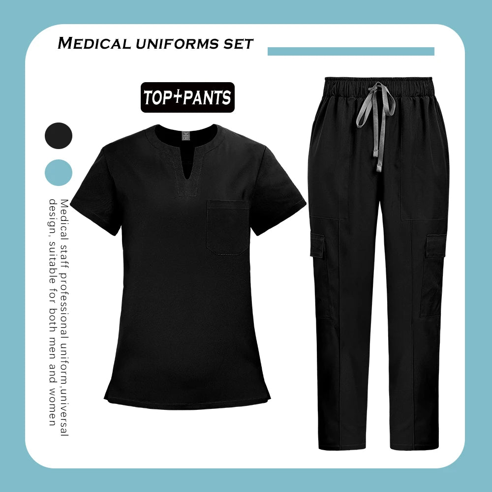 Medical Nurse Uniforms 2Pcs Clinical Nursing Top Pants Hospital Scrubs Set Women Men Surgery Clothes Dentist Overalls Work Wear