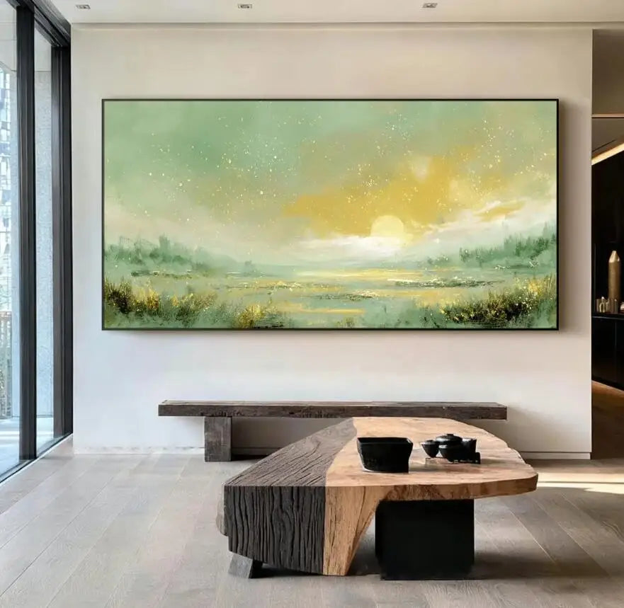 100% Handmade Abstract Oil Painting Original Gold Forest Landscape Wall Art Picture Large Mural For Home Living Room Decor Image
