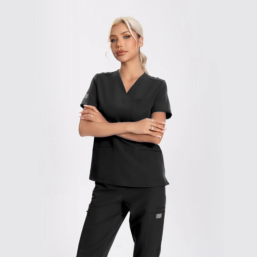 KUNGFU SCRUBS Women Nurse Scrubs Medical Uniform Top Antibacterial Soft Wrinkle-resistant Waterproof T-shirt Pencil Pants
