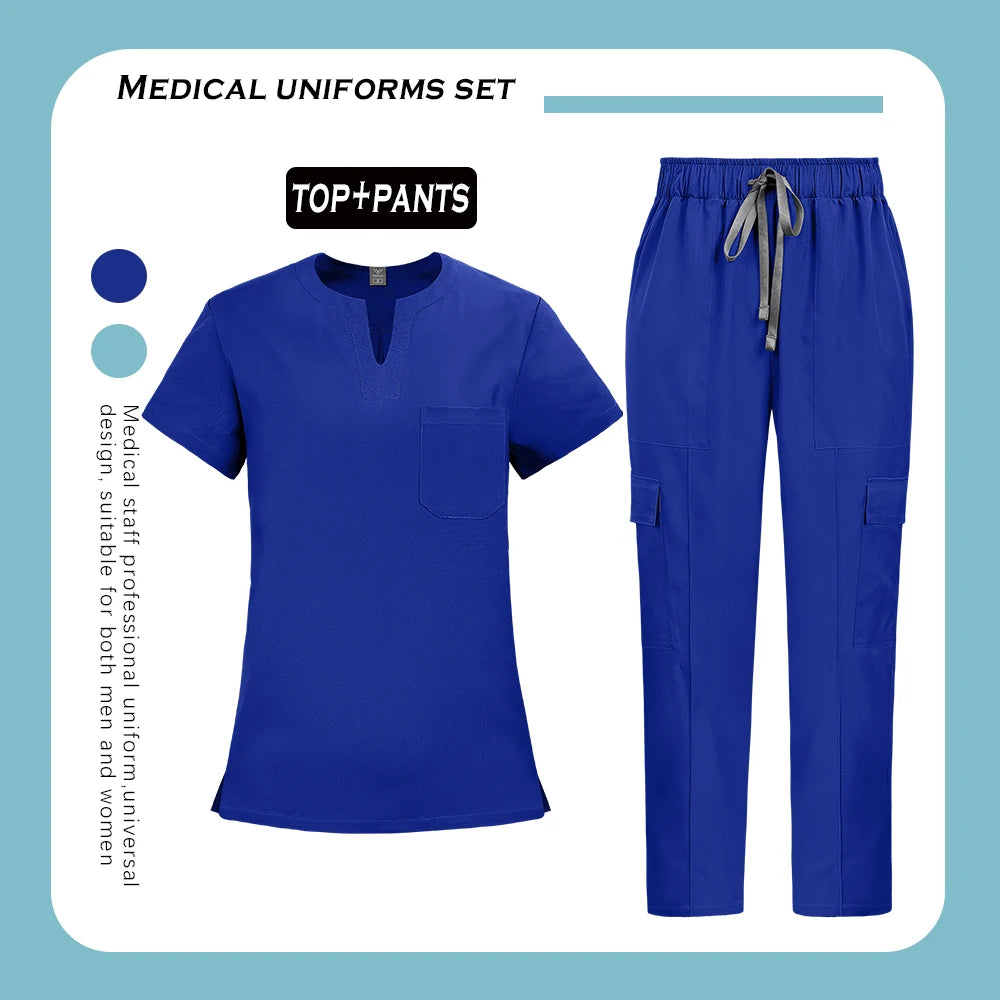 Medical Nurse Uniforms 2Pcs Clinical Nursing Top Pants Hospital Scrubs Set Women Men Surgery Clothes Dentist Overalls Work Wear