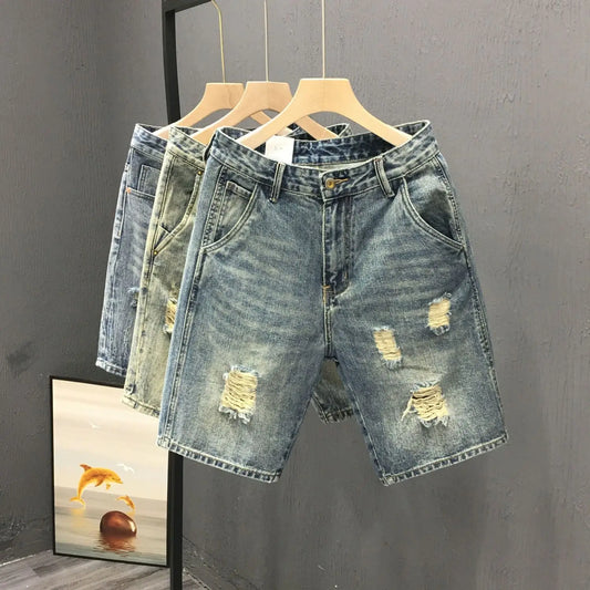 Mens Denim Shorts 2026 Slim Fit Light Blue Summer