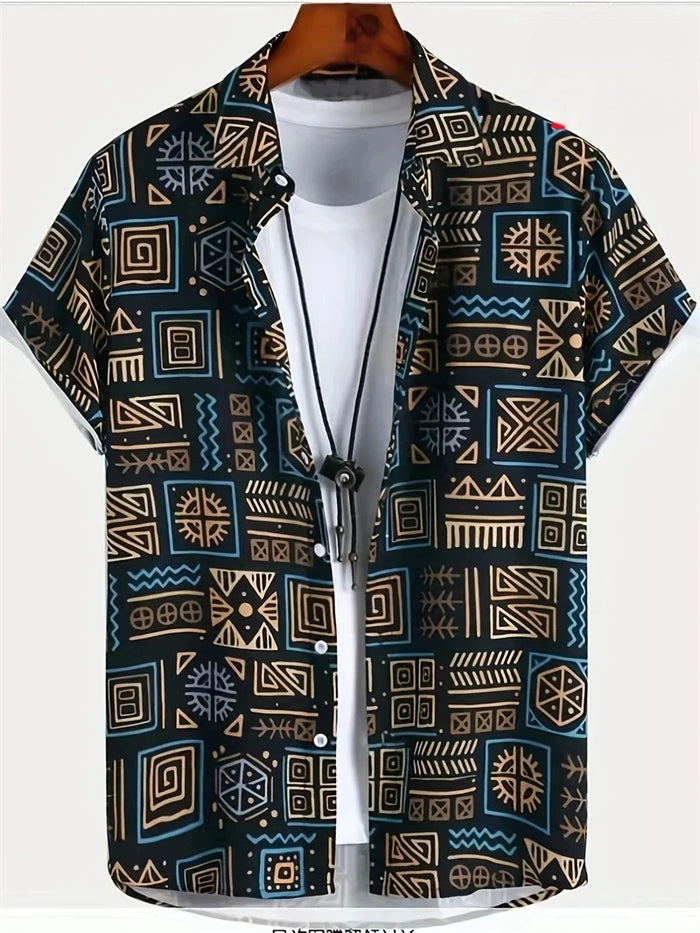 Chemise hawaïenne pour homme, t-shirt à manches courtes avec imprimé cachemire graphique 3D, haut décontracté à revers et boutons, t-shirt bohème ample pour homme, été