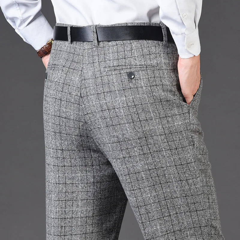 Pantalon de costume en cachemire pour homme, coupe droite classique, taille haute, motif à carreaux, coupe ample, pantalon habillé formel, business, tailles 42-44