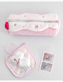 Trousse à crayons en peluche style coréen crème Swiss Roll, trousse de rangement de bureau pour étudiants, pochette à stylos, trousse de maquillage mignonne pour fille