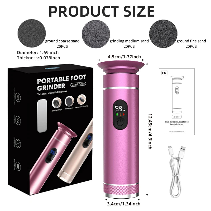 Aluminum Alloy Electric Foot Grinder For Feet - Dual Power Type-C/Battery, Callus & Dead Skin Remover Pedicure Tool