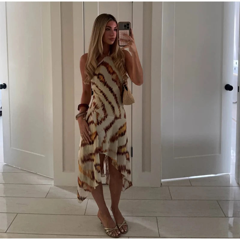 Women Rainbow Diagonal Stripe Maxi Dress One Shoulder Strap Slim Bodycon High Slit Knit Vestido Summer Beach Vacation Outfit