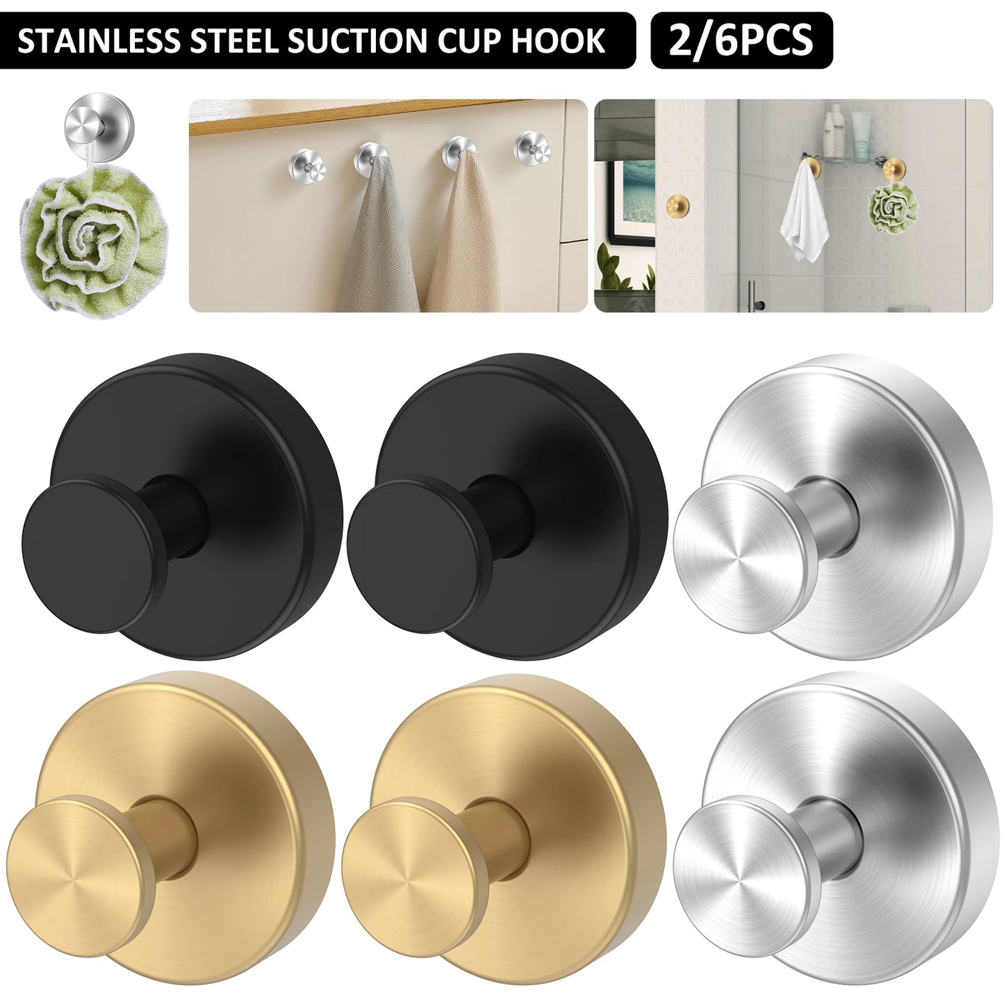 2/4PCS Heavy Duty Vacuum Suction Cup Hooks No Drilling Super Suction Cup HangerRobe Coat Wreath Hook for Shower Kitchen Bathroom