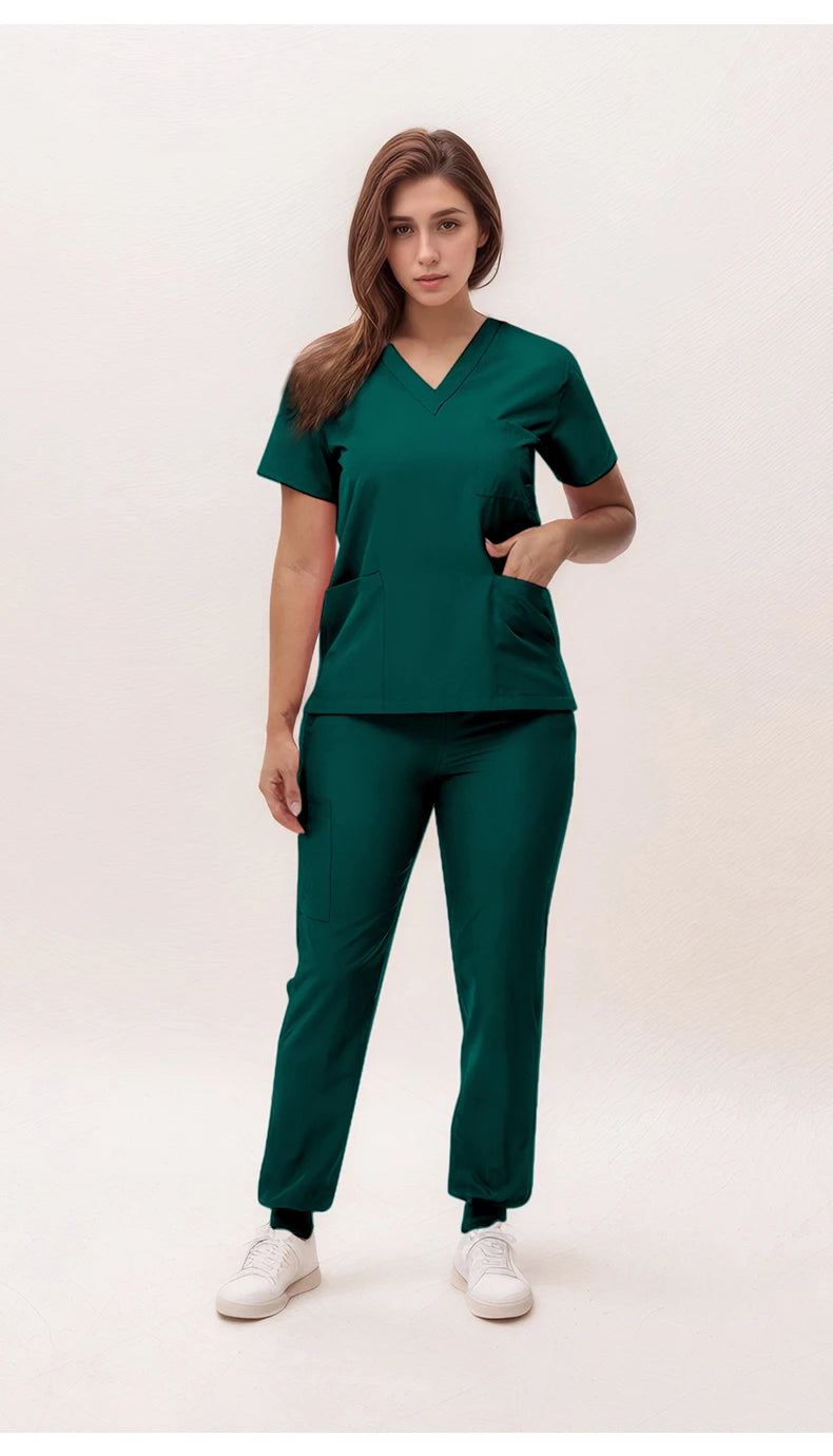 Stretchy Nurse Uniforms V-neck Top Jogger Pants Scrub Sets Surgical Workwear Dentist Nursing Suit Hospital Doctor Outfit S21