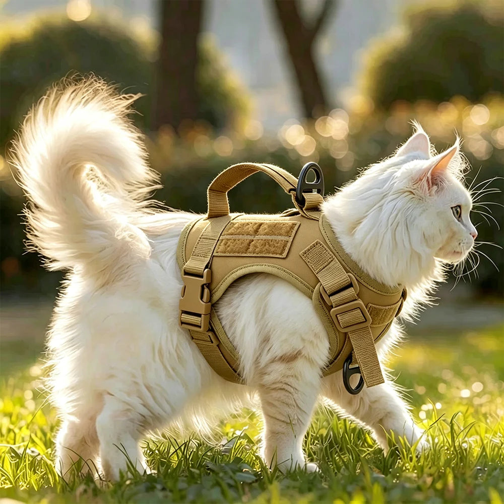 Tactical Cat Harness Vest Escape Proof Adjustable Military Cat Vest With Handle For Outdoor Walking Training