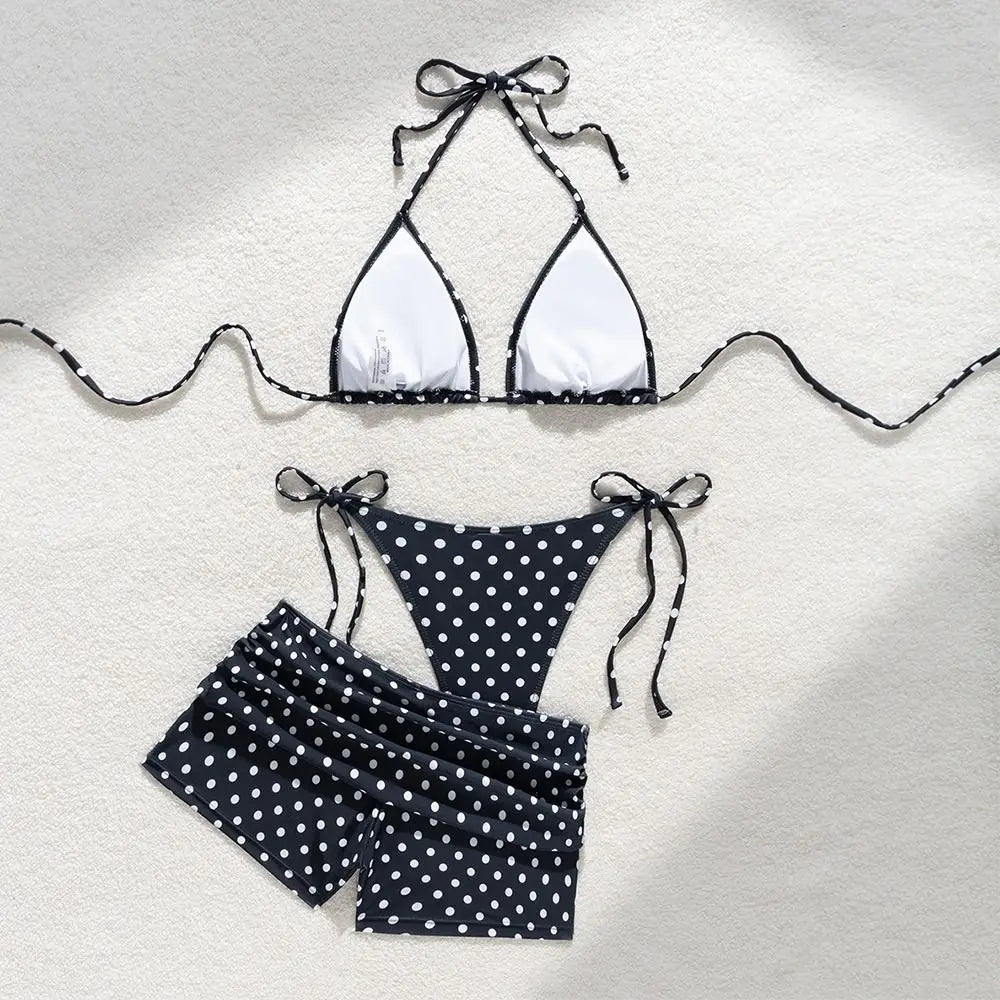 3Pcs/Set Fashion Summer Dot Bikinis Set Casual Beachwear Women Swimsuit Elegant Swimwear Beach