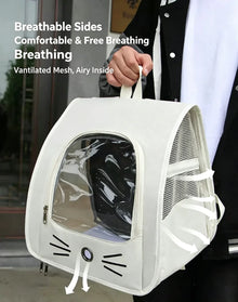 Breathable Oxford Pet Cat Carrier Backpack for Small Dogs, Portable Transparent Travel Outdoor Bag with Side Mesh Pockets, Airy