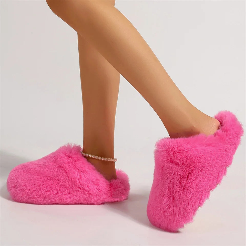 Winter Warm Fluffy Clogs Slippers Women Eva Fashion Fur Slippers For Woman Non Slip Home Slides Soft Faux Fur Fuzzy Slippers