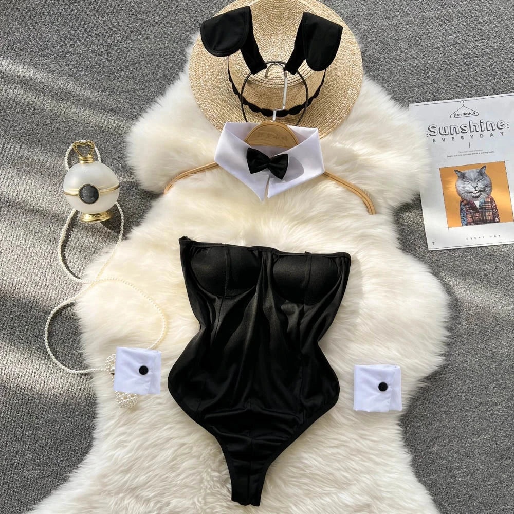 PU Leather Women Bodysuit Zipper Slim Romper Streetwear