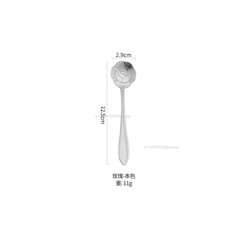 1pcs Stainless Steel Cherry Rose Flower Gold Scoop Coffee Spoon Gifts Kitchen Dessert Tea Accessories Tableware Decoration