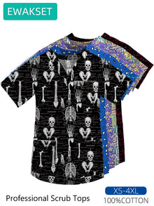 New Top for orthopedics Cotton bones skeleton printed Medical Blouse V-neck Nurse Doctor Operating T shirts Unisex Scrub Clothes
