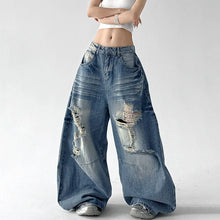 Women's Blue Casual Denim Long Pants Jeans Cargo Baggy Y2K American Streetwear Aesthetic 2000S Retro Denim Jeans Clothing 2026