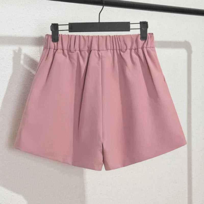 Korean Style Casual Elegant Office Lady Shorts Elastic Waist