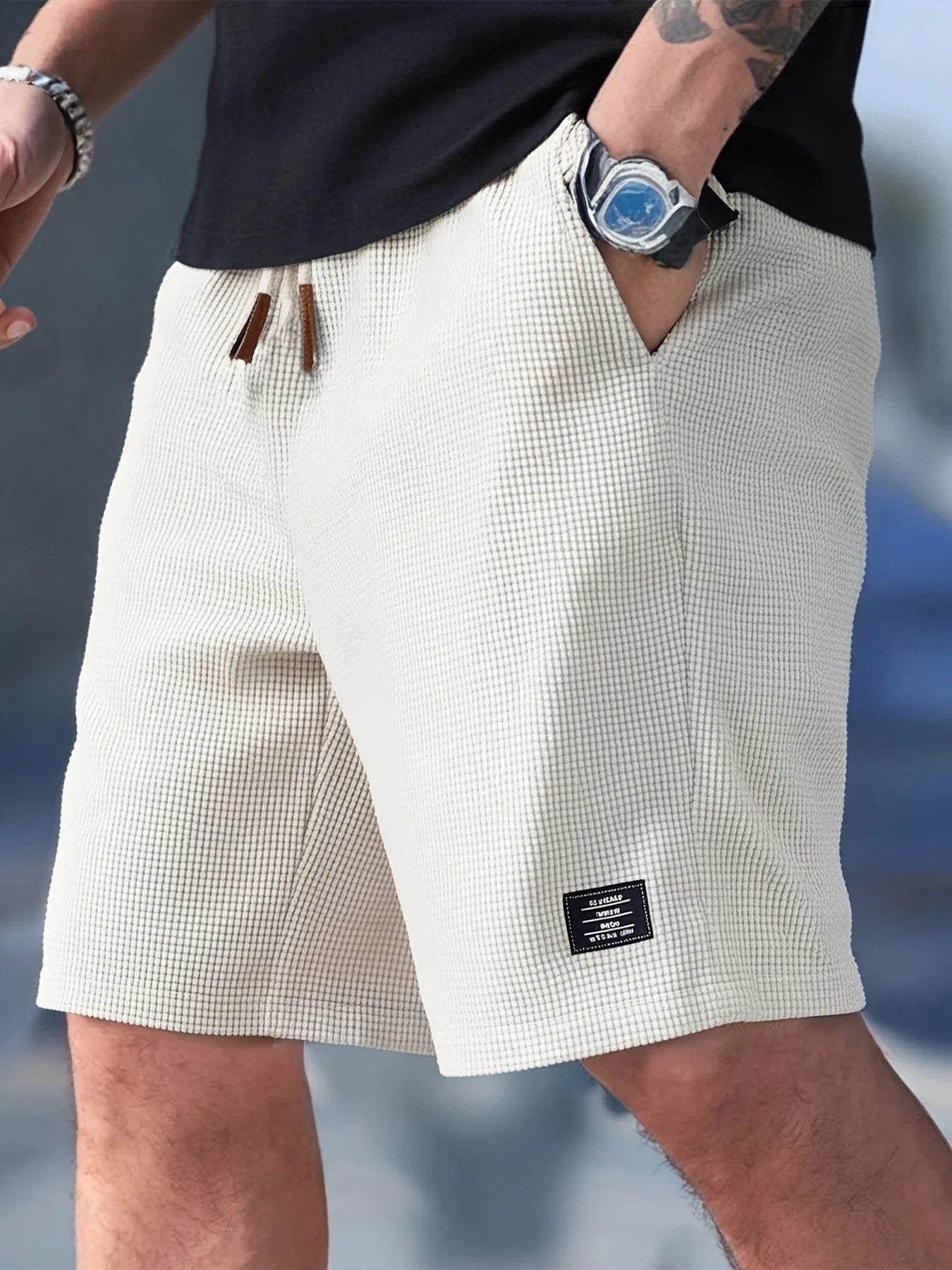 2026 Summer Men's Waffle Texture Casual Sports Beach Shorts Quick Dry Trendy Versatile Bermuda Shorts Streetwear Lightweight