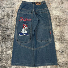 Retro Y2K American Street Style Loose Casual Wide Leg Denim Jeans Big Pocket Pattern Print Trendy mid Waist Cotton Blend