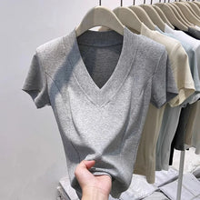 Slim Fit Pure Cotton Short Sleeve V Neck Top Korean Style