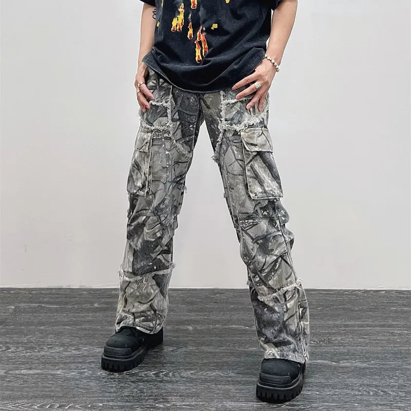 2026 Overalls Camouflage Y2K Fashion Baggy Flare Jeans Cargo Pants Men Clothing Straight Women Wide Leg Long Trousers Pantalones