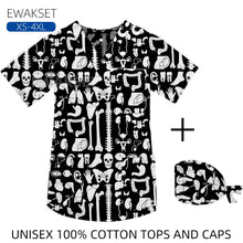 New Top for orthopedics Cotton bones skeleton printed Medical Blouse V-neck Nurse Doctor Operating T shirts Unisex Scrub Clothes