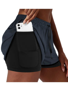 Women's Double Layer Running Shorts Quick Dry Three-Quarter Length Sportswear Casual Sporty Look Fake Two-Piece Set