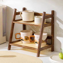 Organisateur de comptoir, porte-tasses à café à 2 niveaux, étagère de rangement polyvalente en bambou pour hôtel, appartement, coiffeuse, cuisine, maison