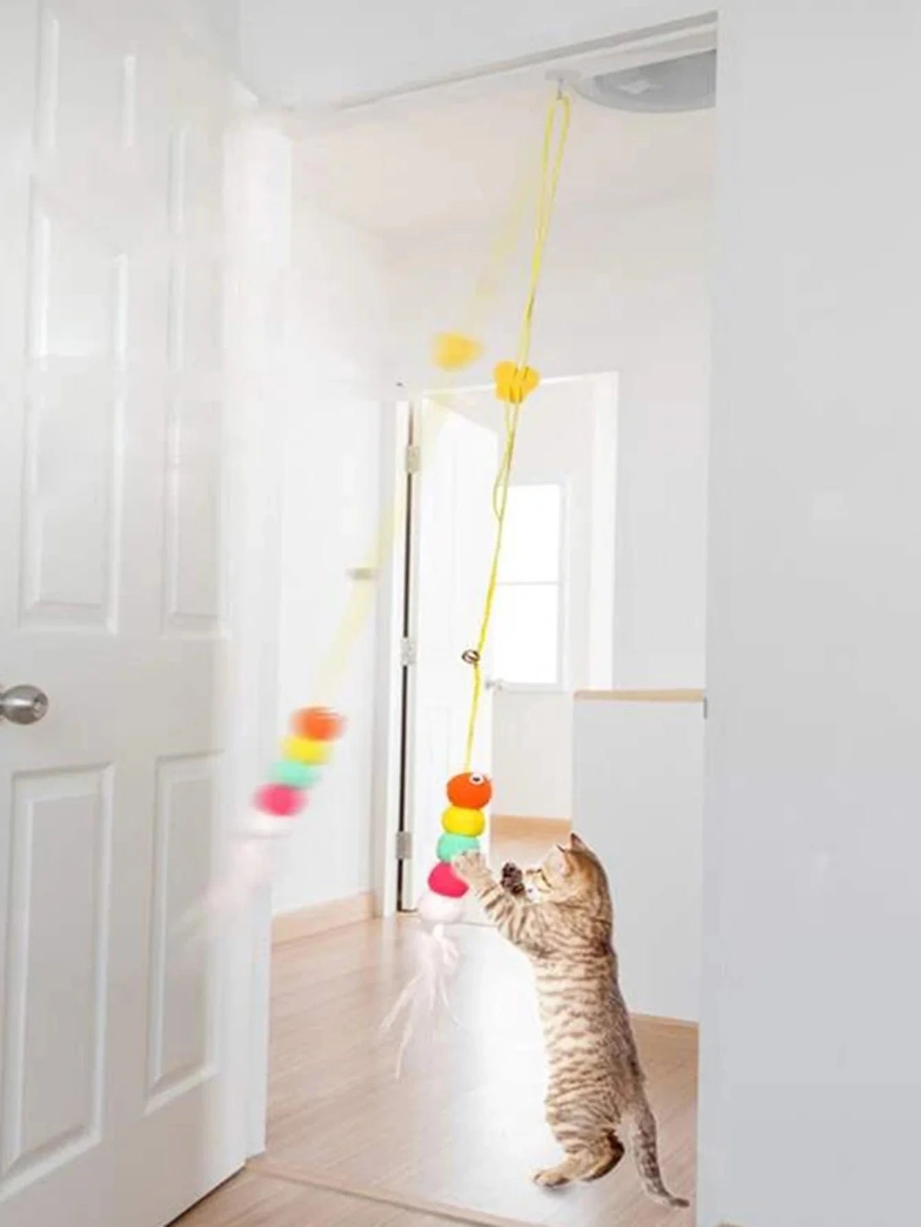 Pet Teasing Stick Kitten Self Hi Elastic Rope Cat Toy Feather Bell Teasing Stick Hanging Swing Toy