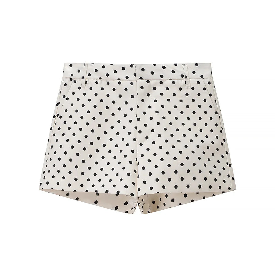 Fashionable Polka Dot Outerwear And Shorts Set Women's Autumn New Arrival Versatile Checkered Print Long Sleeve Polyester Fiber