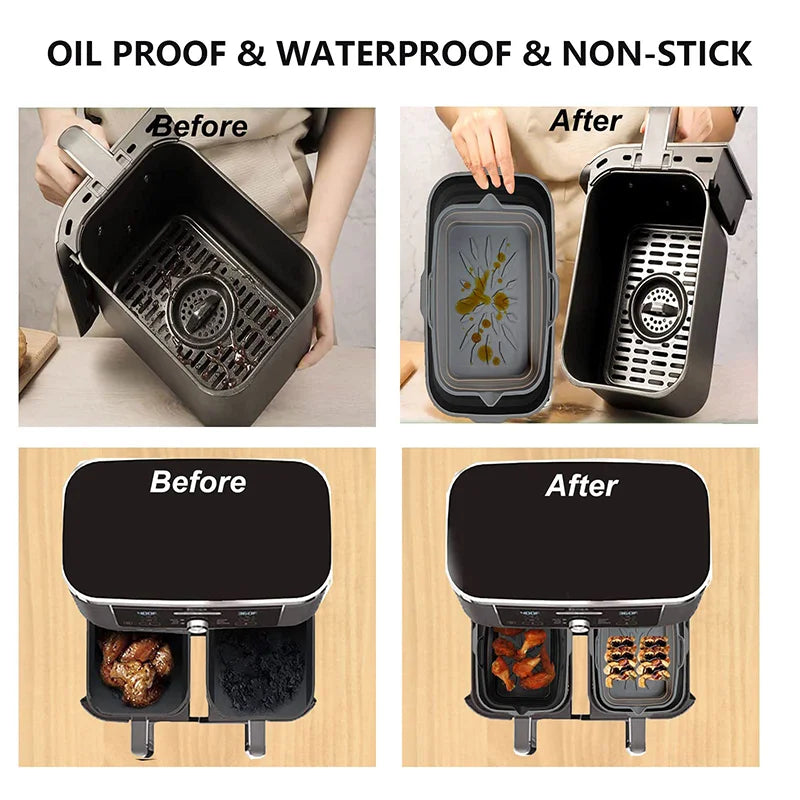 Silicone Air Fryers Oven Baking Tray Rectangle Oven Baking Tray Basket Reusable Liner Pizza Basket Mat Insert Dish Pan Accessory