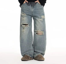 High Waist Men's Blue Jeans Aesthetic Vintage 2000s Streetwear Y2K Wide Leg Jeans 2026 Autumn Ripped Trouser Baggy Denim Pants