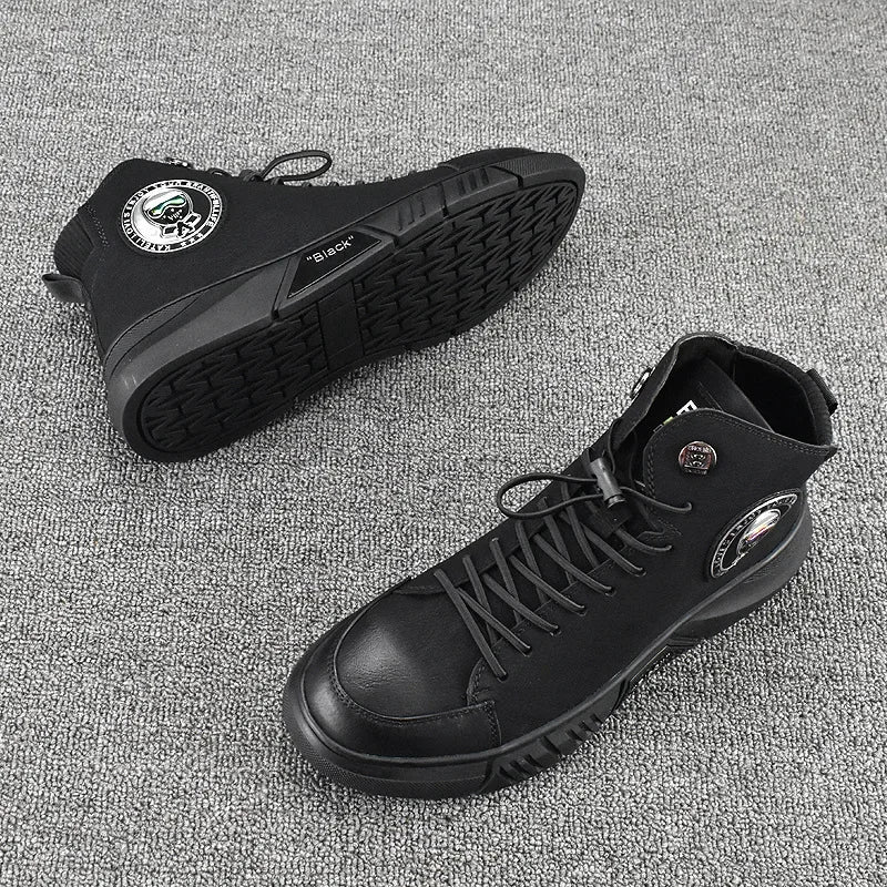 Trendy Breathable Low-Top Fleece-Lined Warm Men's Shoes Autumn/Winter Cow Leather Casual New Thick-Soled Versatile Korean Style