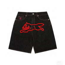 Y2k Summer Harajuku Hip-Hop Gothic Colored Flying Dog Printed Denim Shorts High Street Loose Casual Straight Cropped Jeans