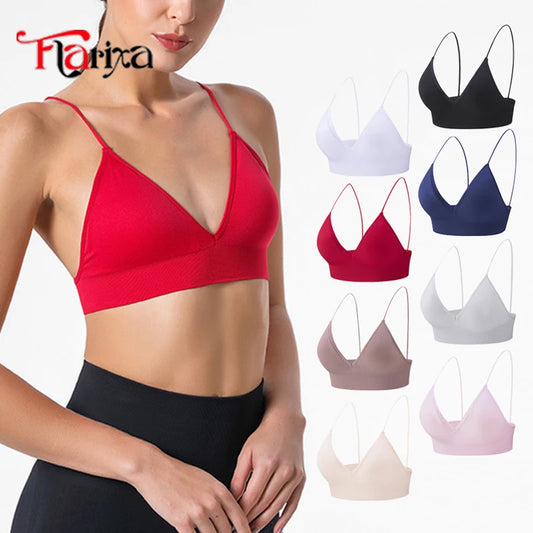 Flarixa Triangle Cup Deep V Neck Bralettes Camisole Bra for Woman Yoga Top Corset With Push Up Effect Soft Underwear Lingerie